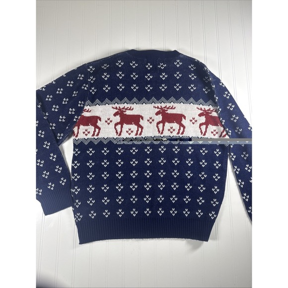 Vintage Gary Reed Sweater Crewneck Pullover Winter Snow Moose Blue Size L - Picture 5 of 5